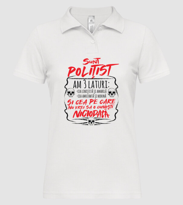 sunt polițist am 3 laturi model alb pe tricou
