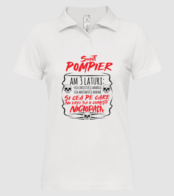 sunt pompier am 3 laturi model alb pe tricou