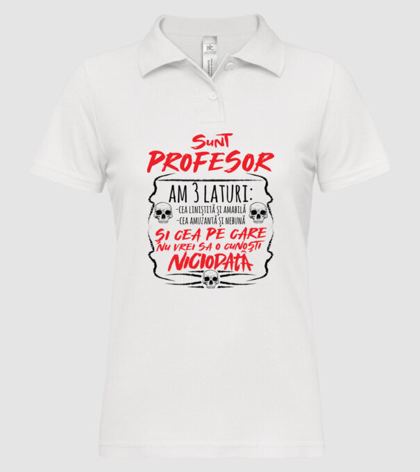 sunt profesor, am 3 laturi model alb pe tricou