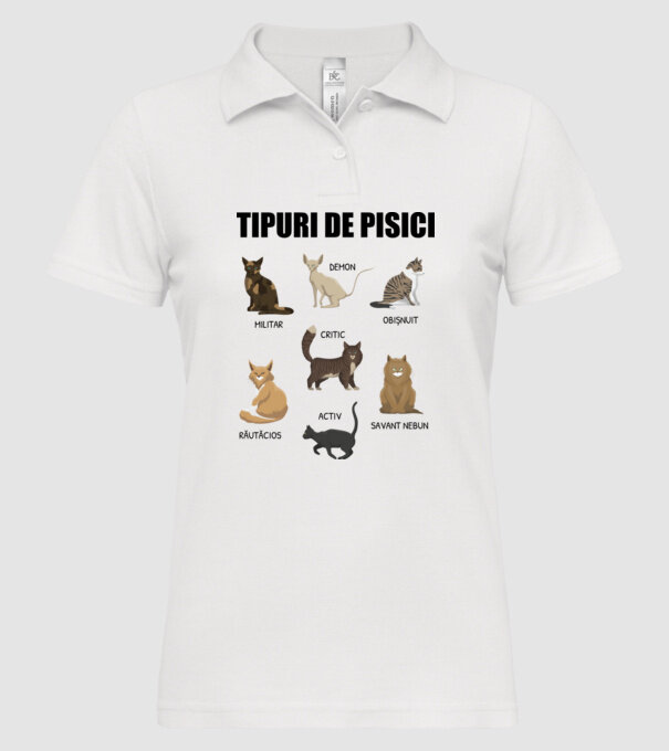 Tipuri de pisici model alb pe tricou