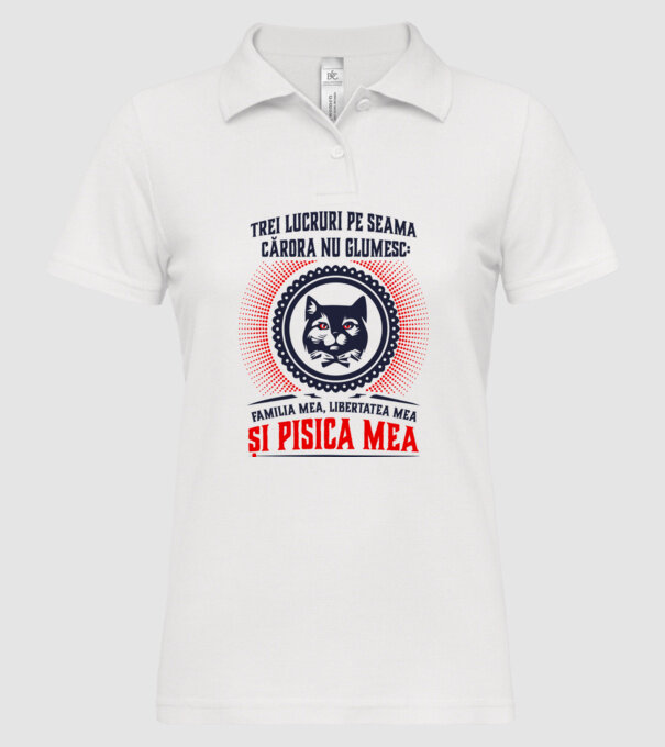 trei lucruri pe seama cărora nu glumesc: familia mea, libertatea mea și pisica mea model alb pe tricou