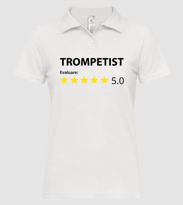 trompetist evaluare model alb pe tricou