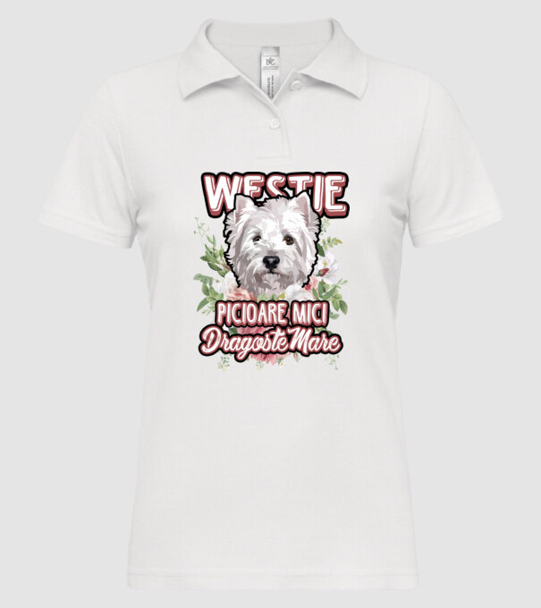Westie picioare mici dragoste mare model alb pe tricou