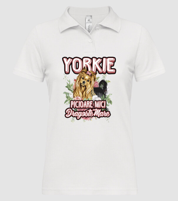 Yorkie - picioare mici dragoste mare model alb pe tricou