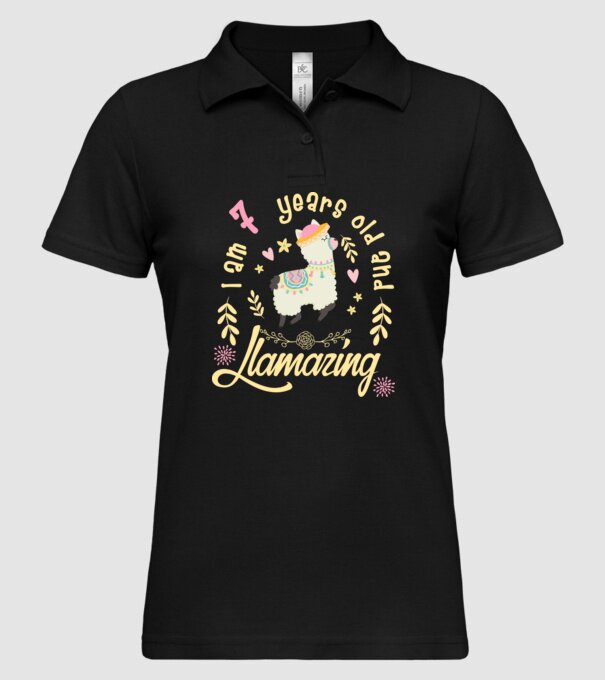 Birthday Llamazing 7 years old model negru pe tricou