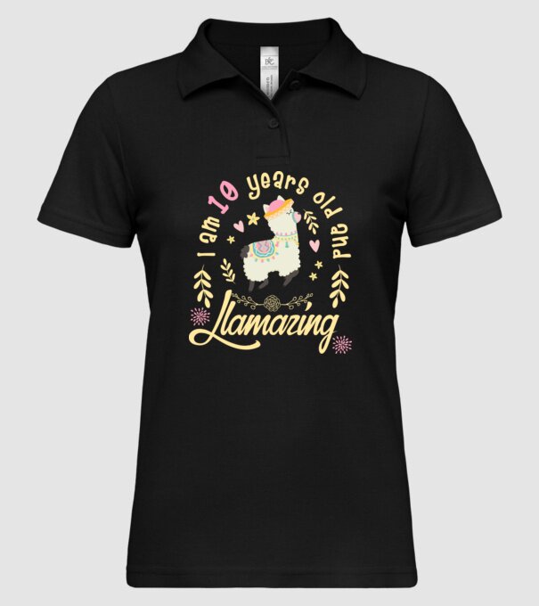 Birthday Llamazing 10 years old model negru pe tricou
