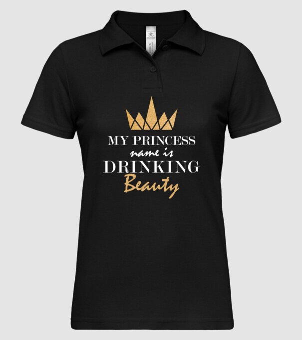 drinking beauty gold model negru pe tricou