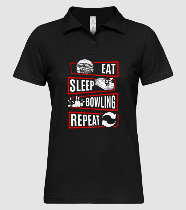 Eat sleep bowling repeat model negru pe tricou