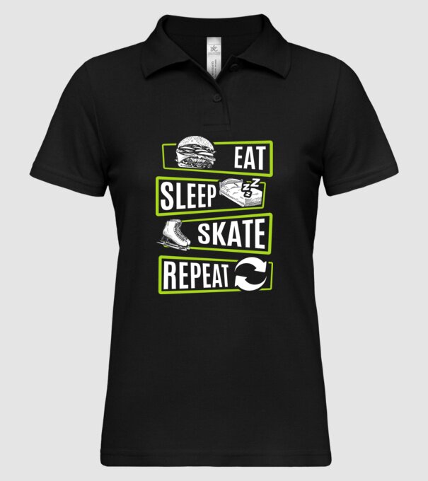 Eat sleep repeat patinaj V2 model negru pe tricou