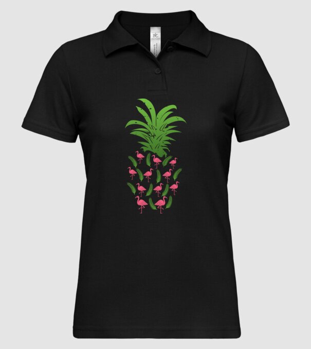 Flamingo ananas model negru pe tricou