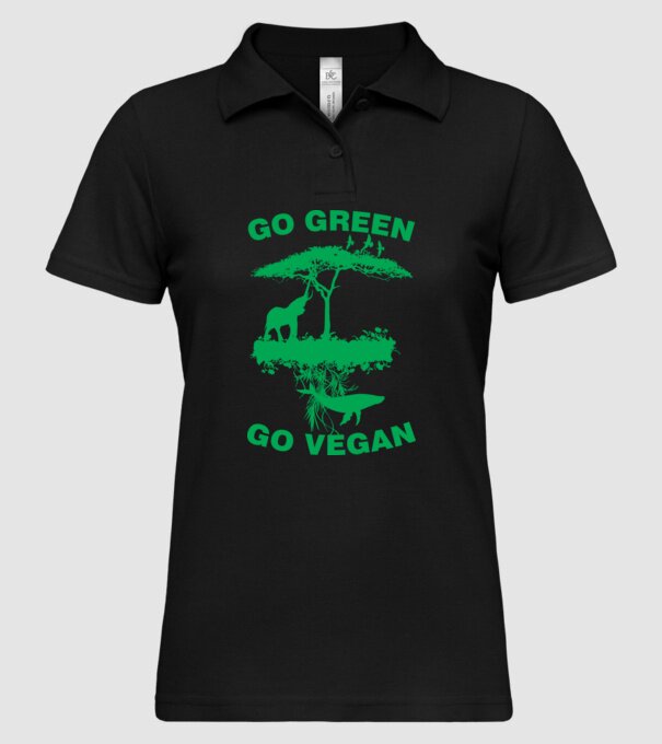 go green go vegan model negru pe tricou