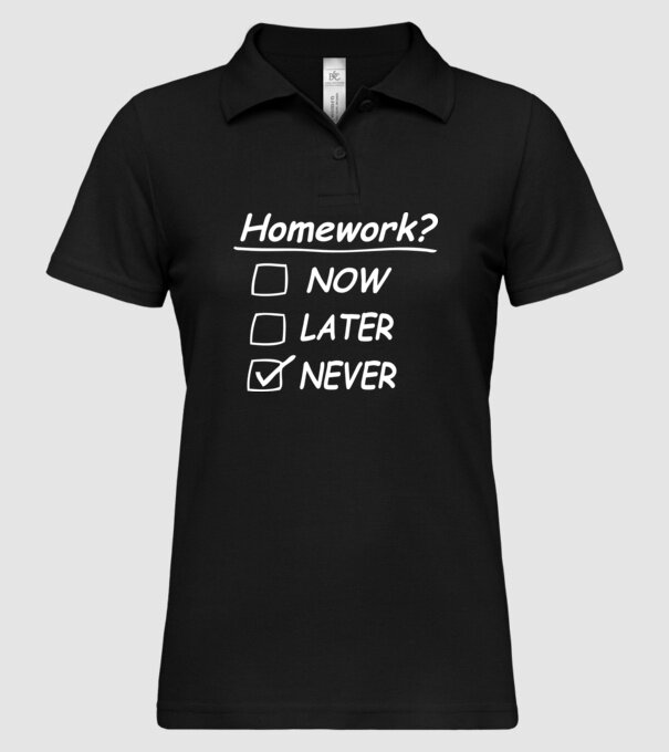 Homework never model negru pe tricou