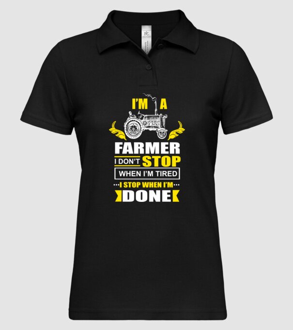 'I''m a farmer, i don''t stop when i''m tired' model negru pe tricou