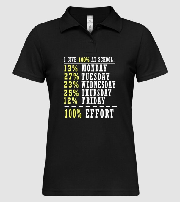 I give 100% at school model negru pe tricou