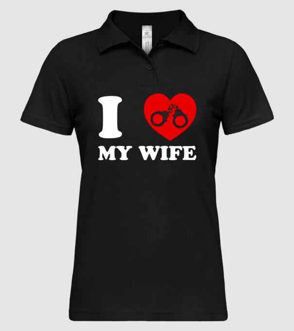 I love my wife model negru pe tricou