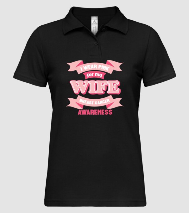 I wear pink for my wife model negru pe tricou