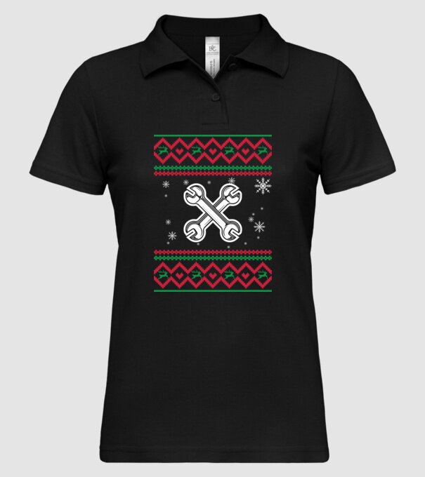 Model tricotat de Crăciun - mecanic auto model negru pe tricou