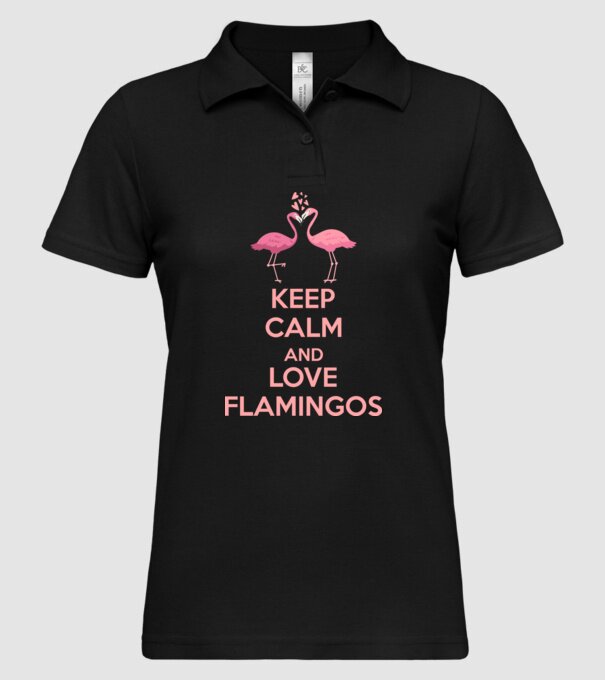 KEEP CALM and love flamingos pink model negru pe tricou