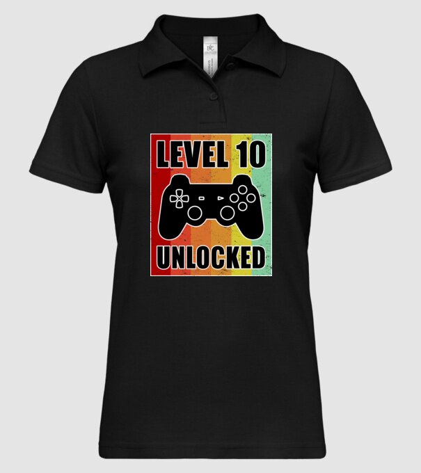 level 10 unlocked retro gamer model negru pe tricou