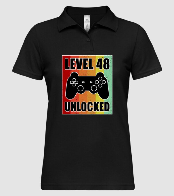 level 48 unlocked retro gamer model negru pe tricou