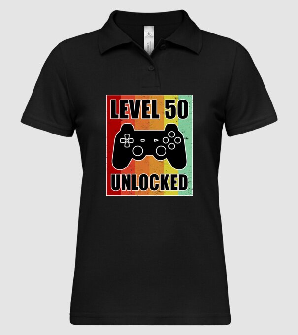 level 50 unlocked retro gamer model negru pe tricou