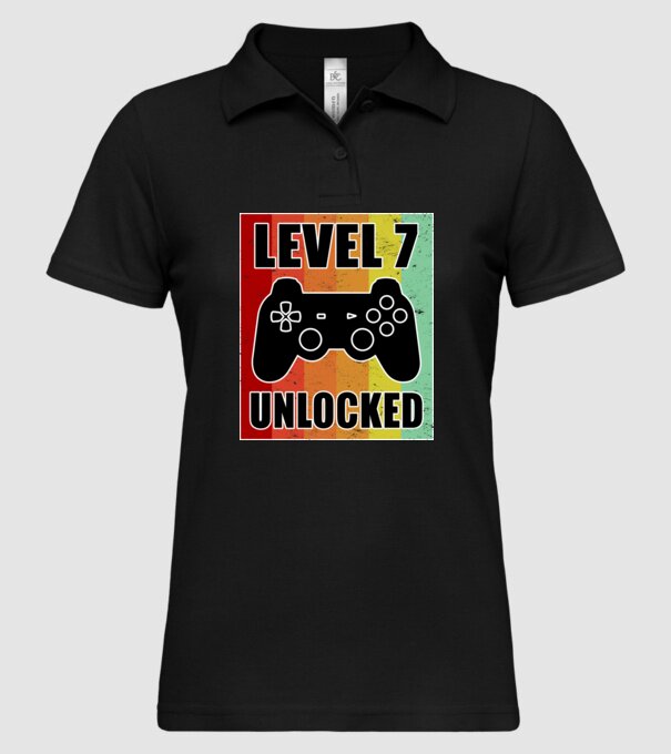 level 7 unlocked retro gamer model negru pe tricou