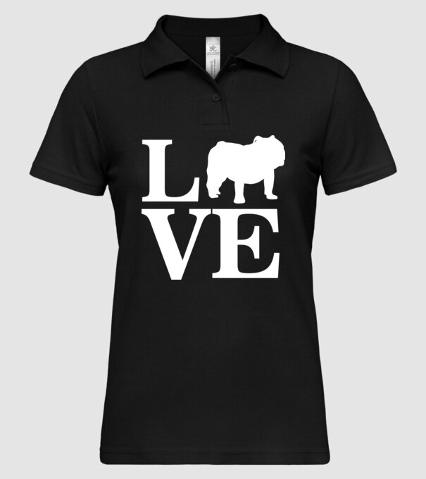 LOVE BULDOG ENGLEZESC model negru pe tricou