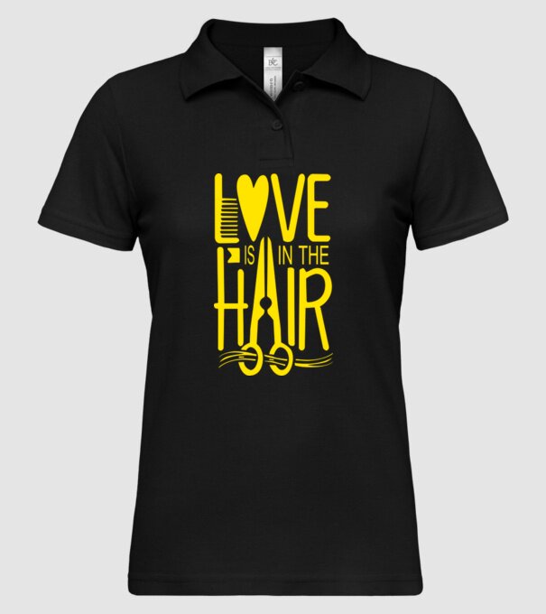 Love is in the hair model negru pe tricou
