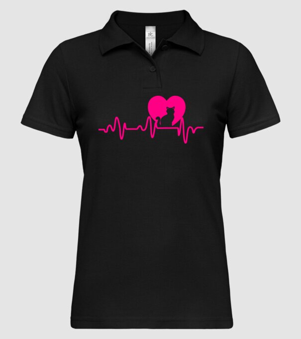 Pisică heartbeat model negru pe tricou