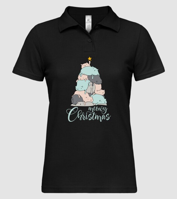Meowy Christmas model negru pe tricou
