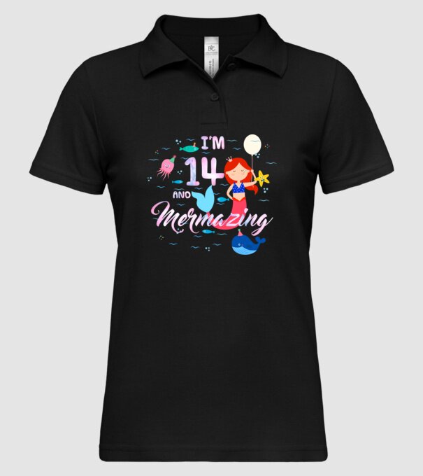 Mermazing Birthday 14 model negru pe tricou