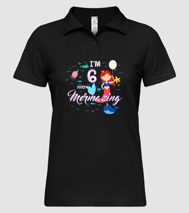 Mermazing Birthday 6 model negru pe tricou