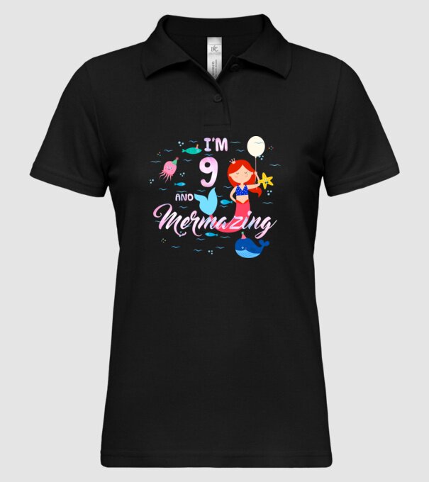 Mermazing Birthday 9 model negru pe tricou