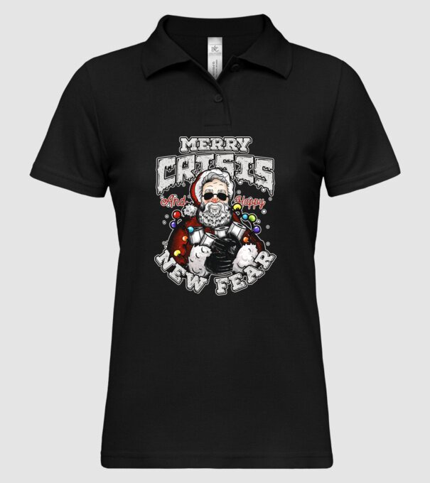 Merry Crisis and Happy New Fear model negru pe tricou