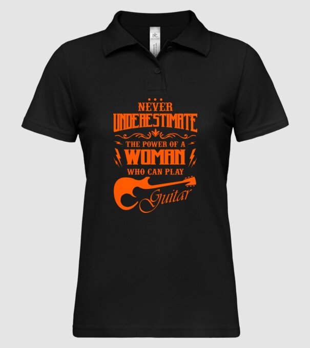 Never underestimate the power of a guitar woman model negru pe tricou