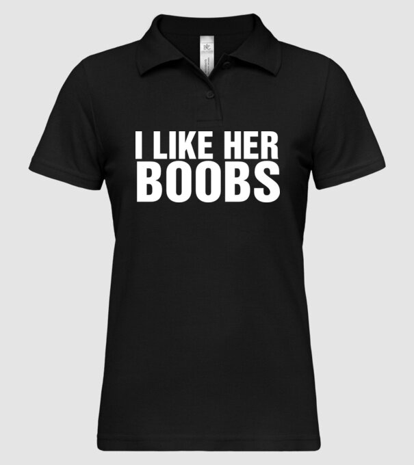 Motiv cuplu I like her boobs model negru pe tricou
