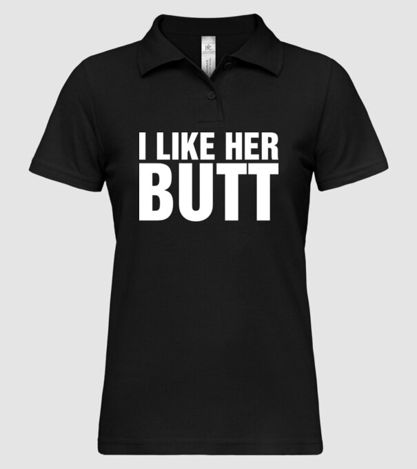 Motiv cuplu I like her butt model negru pe tricou
