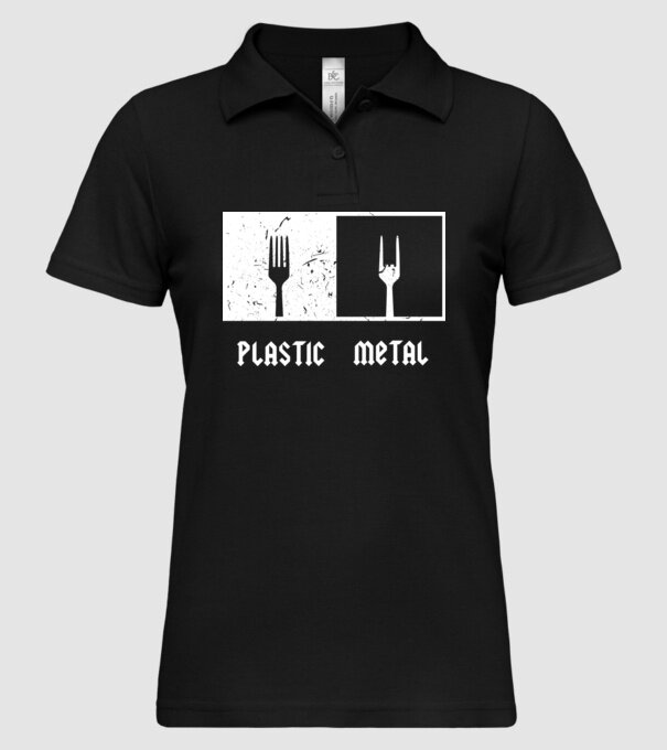 Plastic vs metal model negru pe tricou