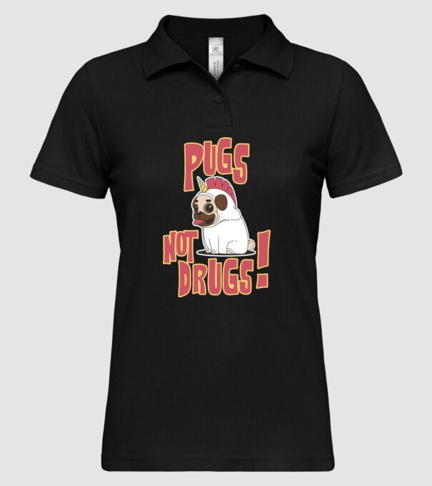 Pugs not drugs model negru pe tricou