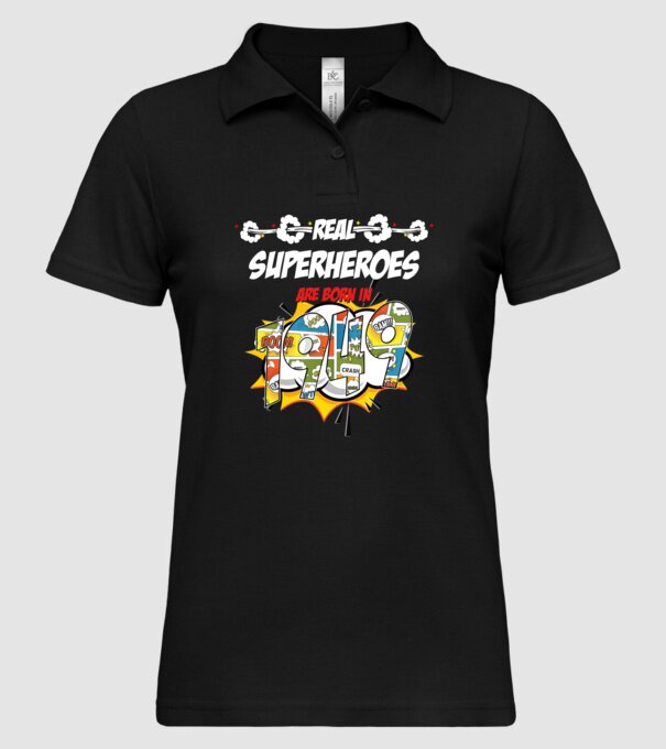 real superheroes are born in 1949 model negru pe tricou