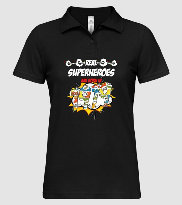 real superheroes are born in 1979 model negru pe tricou