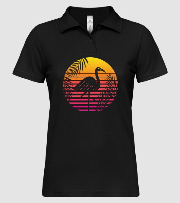 Retro flamingo sunset model negru pe tricou