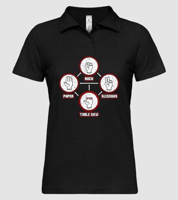 Rock Paper Scissors TABLE SAW model negru pe tricou