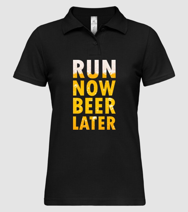 Run now beer later model negru pe tricou