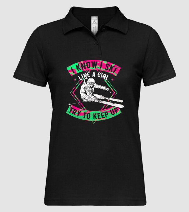 Skiing like a girl model negru pe tricou
