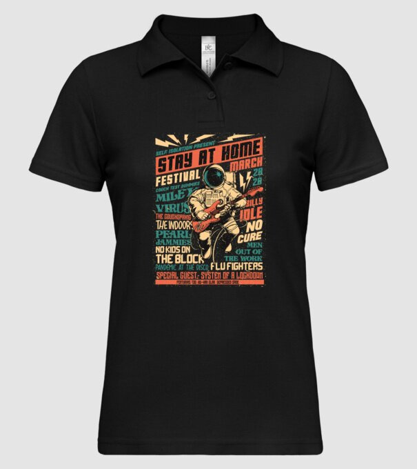 Stay at home festival model negru pe tricou