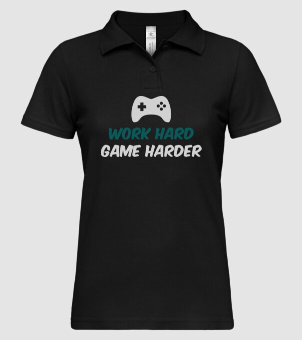 Work hard, game harder model negru pe tricou