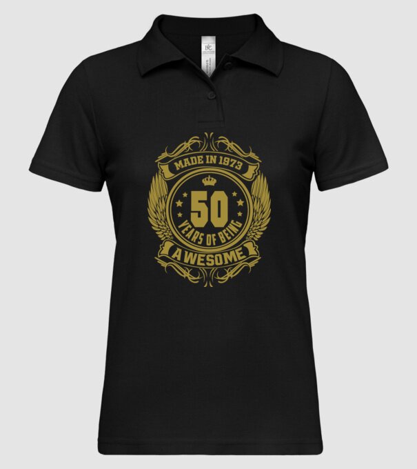 50 years of being awesome winged model negru pe tricou