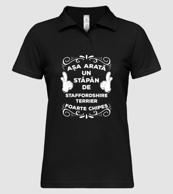 Așa arată un stăpân de Staffordshire Terrier foarte chipeș model negru pe tricou