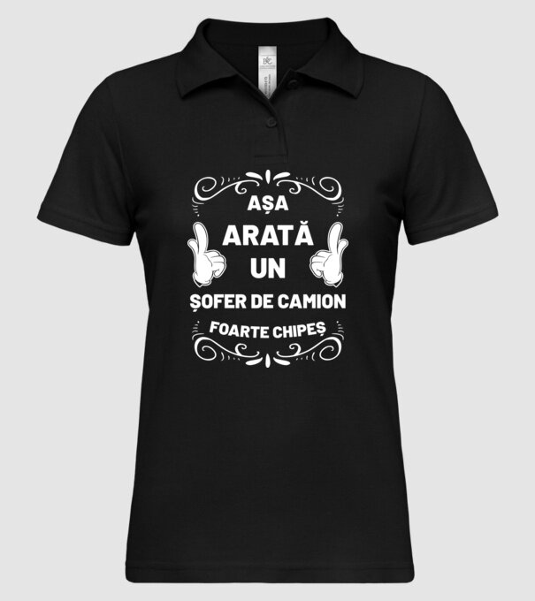 Așa arată un șofer de camion foarte chipeș model negru pe tricou